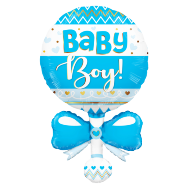 Folieballon 'Baby rammelaar blauw' (91,4 cm)