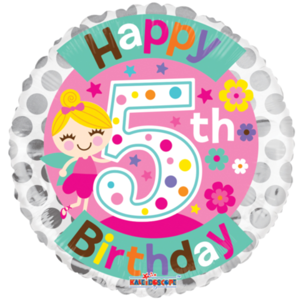 Folie ballon 'Happy Birthday 5 jaar met elfje' (46 cm)