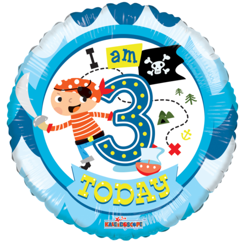 Folie ballon 'I am 3 today met piraat' (46 cm)