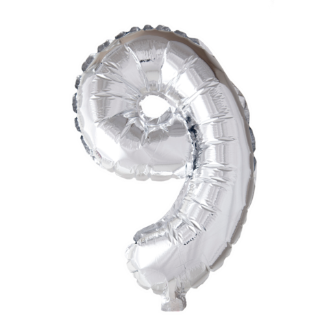 Cijferballon '9' Zilver (41cm)