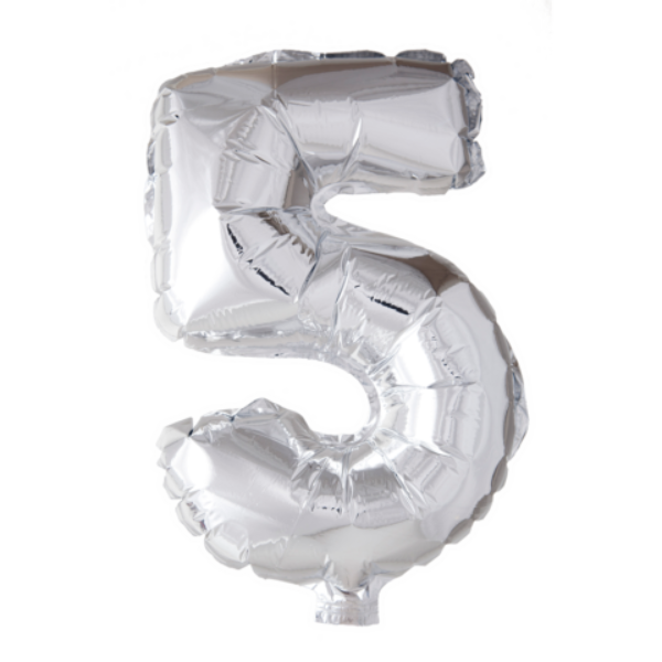 Cijferballon '5' Zilver (41cm)