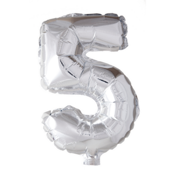 Cijferballon '5' Zilver (100cm)