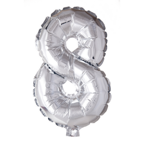 Cijferballon '8' Zilver (100cm)