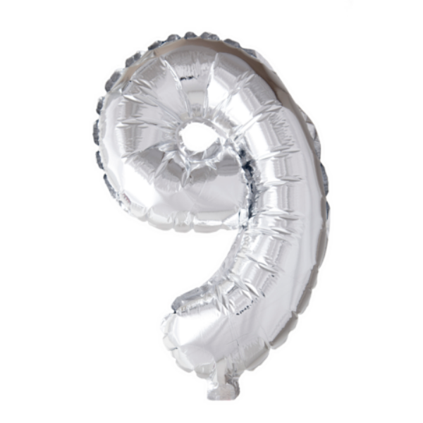 Cijferballon '9' Zilver (100cm)