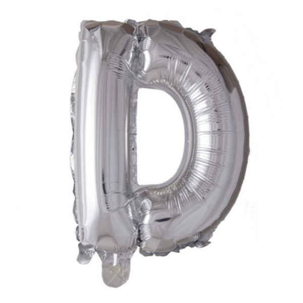 Letterballon 'D' Zilver (41cm)