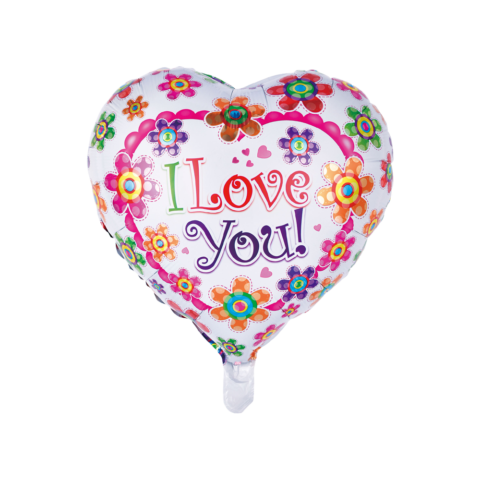 Folie ballon 'I love you met bloemen' Hart vorm (46 cm)