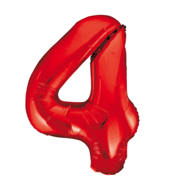Cijferballon '4' Rood (86 cm)